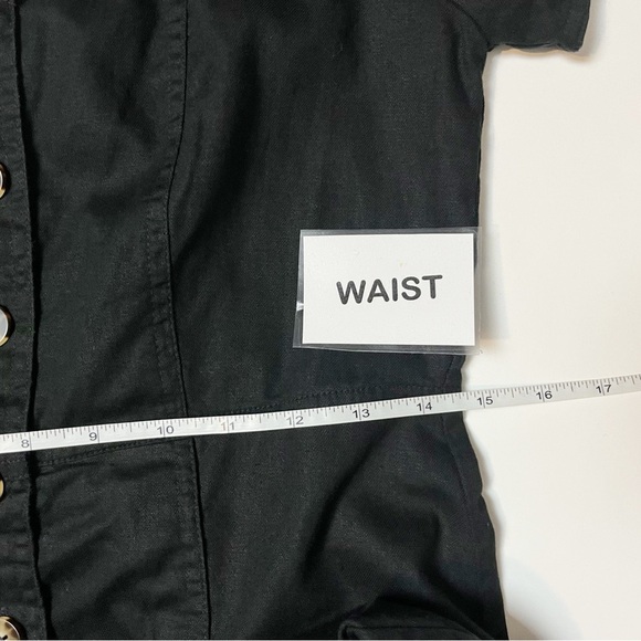 Madewell Linen Cotton Puff Sleeve Mini Dress 4 black minimalist button front - Picture 9 of 13